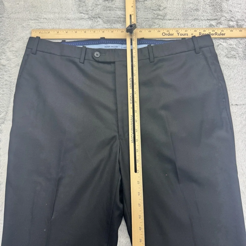 Peter Millar Dress Pants Mens 40 x 32 Black Flat Front Straight Leg Wool Slacks